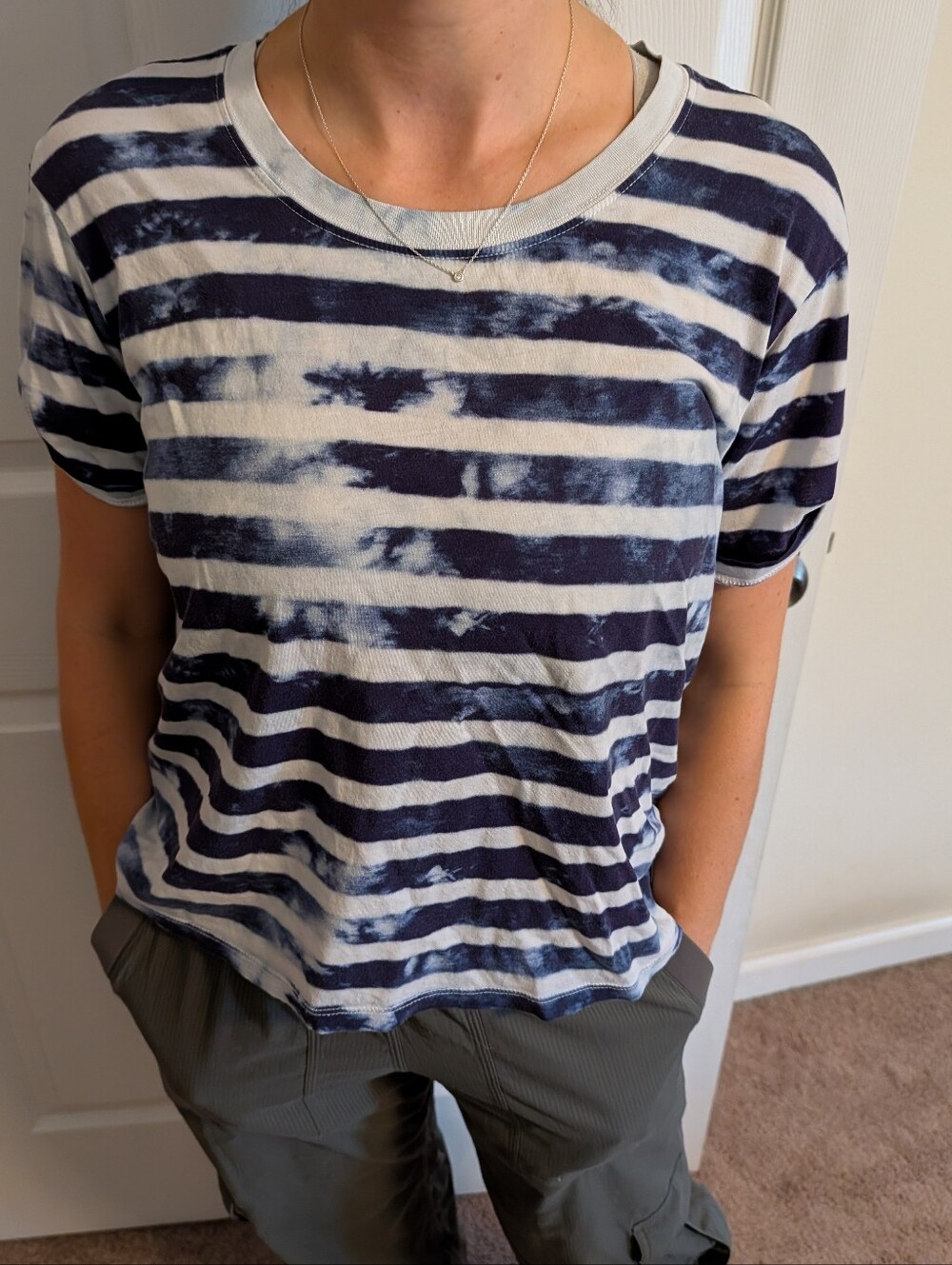 Sandro Blue & White Striped T Shirt w/ Tie Dye S